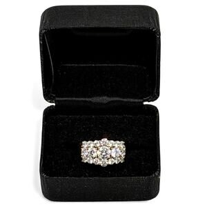 Jean Dousset CZ Cluster Cocktail Ring Vermeil Sterling Silver Sz 7.75 Wide Band